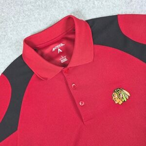 Chicago Blackhawks Antigua Polo Shirt Mens Large Red Black NHL Hockey Sportswear